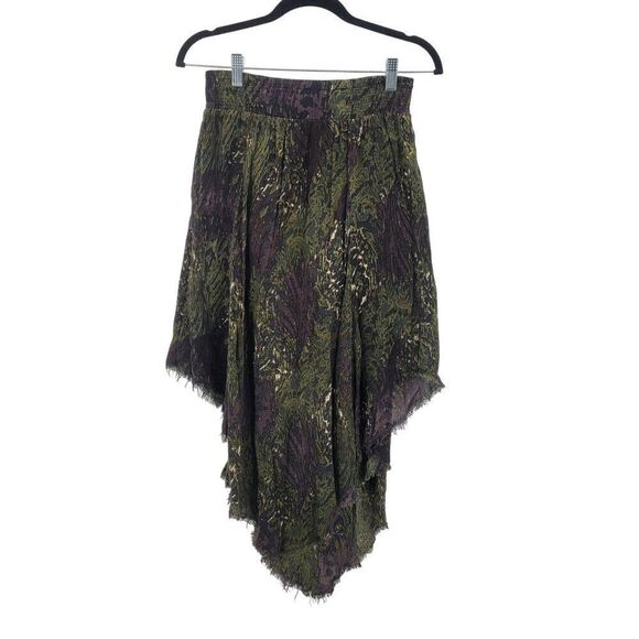 RVCA Womens Army Green SharkBite Skirt Sz M Smocked Waistband Frayed Hem Mad Max - Picture 13 of 13